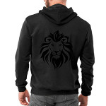 Beardo Solid Black Hoodie with Lion Print for Men