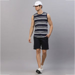 Men Navy Blue & White Striped Round Neck Sleeveless T-Shirt Vest