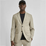 Men Beige Self-Design Single-Breasted Slim-Fit Formal Blazer