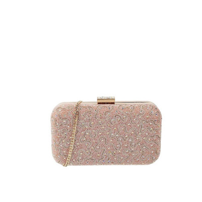 Pink & Gold-Toned Embellished Purse Clutch