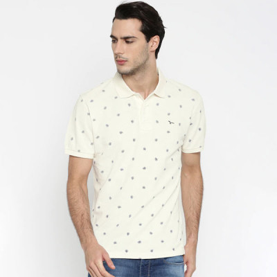 Men Off-White Printed Polo Collar Pure Cotton T-shirt