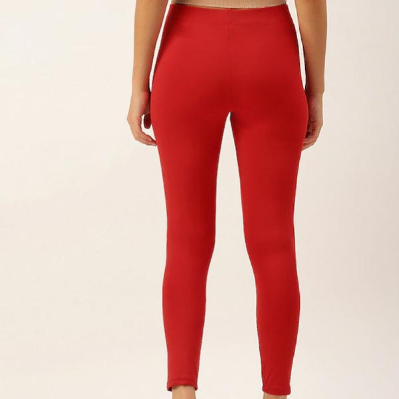 Women Red Solid Leggings